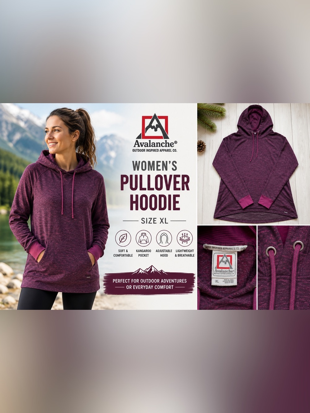 Avalanche Women’s XL Pullover Hoodie Burgundy Heather Long Sleeve